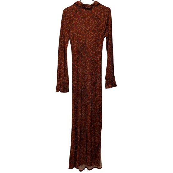 Free People Shayla Wrap Midi Dress Brown Chocolate Combo Women's L NWT - Picture 8 of 11